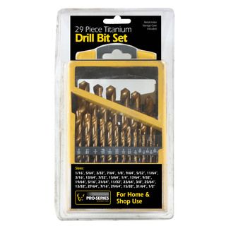 Buffalo Tools 29 piece Titanium Drill Bit Set (Yellow and blackMaterials: TitaniumSet Includes: 29 drill bits, metal storage caseDimensions of individual pieces: 1/16 inch to 1/2 inch )