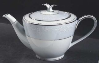 Noritake Laureate Teapot & Lid, Fine China Dinnerware   White Floral On Blue, Co