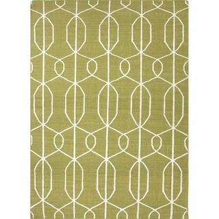 Handmade Flat Weave Geometric Pattern Green Rug (8 X 10)