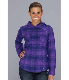 Mountain Hardwear Stretchstone Flannel Hooded Shirt Womens Long Sleeve Button Up (Purple)