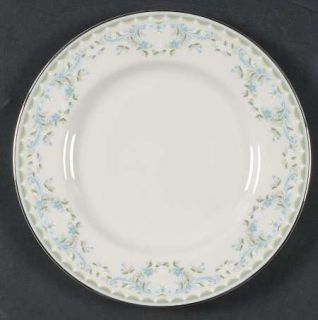 Pickard Tara Salad Plate, Fine China Dinnerware   Green Edge, Blue Scrolls, Flor