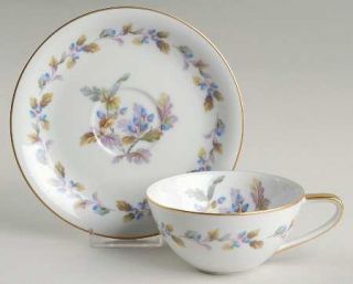 Noritake Oakwood Flat Cup & Saucer Set, Fine China Dinnerware   Blue Flowers,Lav