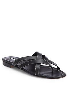 Manolo Blahnik Beepa Crisscross Leather Sandals
