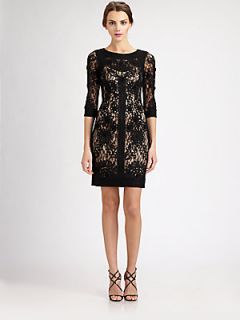 Sue Wong Embroidered Lace Dress   Black Nude