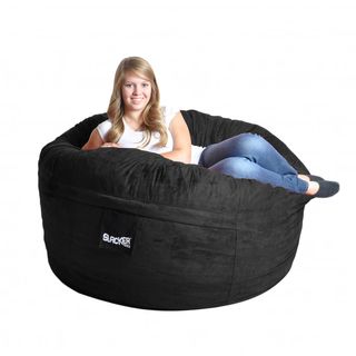 Black Microfiber And Foam Bean Bag Chair (5 Round) (BlackMaterials: Durafoam foam blend, microsuede outer cover, cotton/poly inner linerStyle: RoundWeight: 55 poundsDiameter: 60 inches high x 60 inches wide x 34 inches deepFill: Durafoam blendClosure: Zip