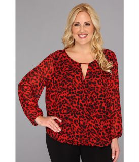 Vince Camuto Plus Size L/S Wrap Front Animal Blouse Womens Blouse (Red)