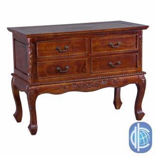 International Caravan Hand carved Queen Ann Style 4 drawer Low Boy Chest (HardwoodStained mahogany colorChest dimensions: 26 inches high x 34 inches long x 16 inches deepAssembly required)