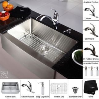 Kraus KHF20030KPF2210KSD30SN 30 inch Farmhouse Single Bowl Stainless Steel Kitchen Sink with Satin Nickel Kitchen Faucet and Soap Dispenser