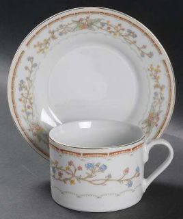 Wellington (China) Wlo1 Flat Cup & Saucer Set, Fine China Dinnerware   Flowers O