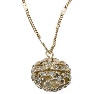 Openwork Crystal Ball Pendant Necklace   Gold