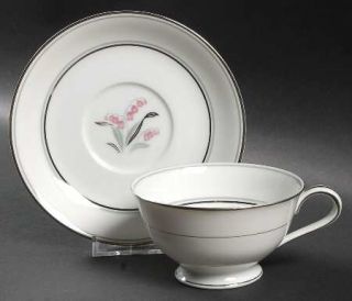 Noritake Crest Footed Cup & Saucer Set, Fine China Dinnerware   Pink Flower With