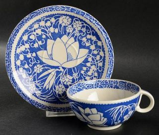 Metlox   Poppytrail   Vernon Hawaiian Flowers Blue Flat Cup & Saucer Set, Fine C