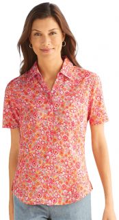Plaid/Floral Trim Camp Shirt