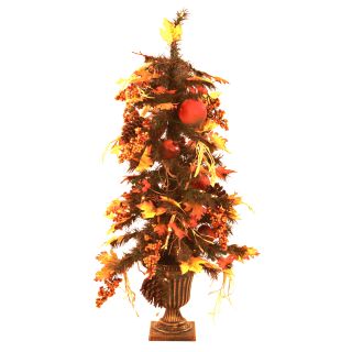 Pre lit Potted Fall Tree (3 Feet Tall) (Multi with clear lights Materials: Wire, plastic, foam, cones and artificial leaves Dimensions: 3 feet high 91 tips 50 lights  )
