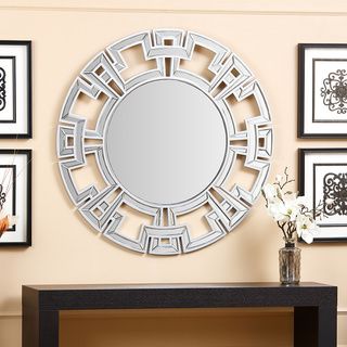 Abbyson Living Pierre Silver Round Wall Mirror (SilverMaterials: Glass/woodCare: Dust all non mirror surfaces with a dry, soft, cloth. Clean mirrored surfaces with glass cleanerDimensions: 35.5 inches diameter x .8 inches deep )
