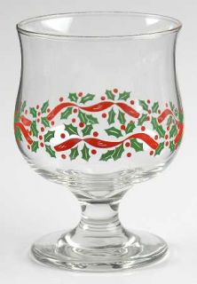Libbey   Rock Sharpe Lrs3 Champagne/Tall Sherbet   Green & Red Holly, Red Ribbon