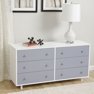 Beckham Grey Dresser (White/greyHardware finish: NickelMetal drawer glidesMaterial: Laminate and woodSix (6) drawersDimensions: 28 inches high x 55 wide x 18 inches deepAssembly required Laminate and woodSix (6) drawersDimensions: 28 inches high x 55 wide
