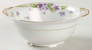 Noritake Nancy Lugged Cereal Bowl, Fine China Dinnerware   Violets, Green Leaves