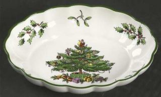 Spode Christmas Tree Green Trim Small Oval Fluted Dish, Fine China Dinnerware  