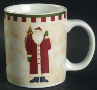 Zak Designs Folk Art Santas Mug, Fine China Dinnerware   Debbie Mumm,Red&Cream C