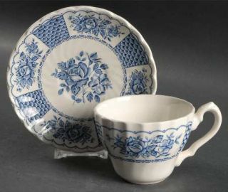 Myott Staffordshire Melody Blue Flat Cup & Saucer Set, Fine China Dinnerware   B