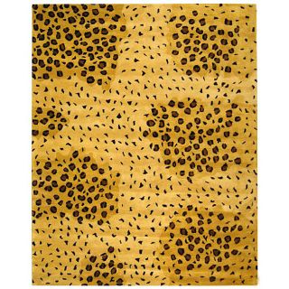 Handmade Leopard print Gold/ Black N. Z. Wool Rug (76 X 96) (GoldPattern: AnimalMeasures 0.625 inch thickTip: We recommend the use of a non skid pad to keep the rug in place on smooth surfaces.All rug sizes are approximate. Due to the difference of monito