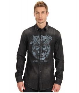 Just Cavalli Shirt with Studded Collar and Graphic Mens Long Sleeve Button Up (Blue)
