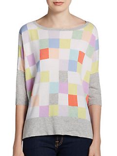 Checkerboard Front Cashmere Sweater   Fog