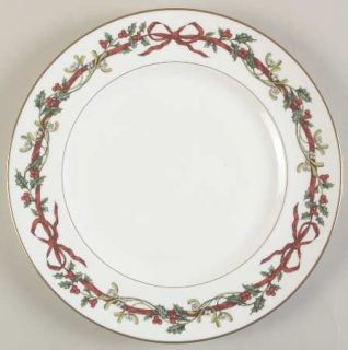 Royal Worcester Holly Ribbons Dinner Plate, Fine China Dinnerware   Red Ribbons