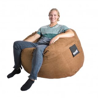 Earth Brown 4 foot Microfiber And Foam Bean Bag (Earth BrownMaterials: Durafoam foam blend, microfiber outer cover, cotton/poly inner linerStyle: RoundWeight: 45 poundsDimensions: 48 inches x 48 inches x 30 inches Fill: Durafoam blendClosure: ZipperRemova