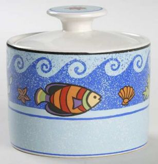 Sango Pisces Sugar Bowl & Lid, Fine China Dinnerware   Multicolor Fish On Blue W