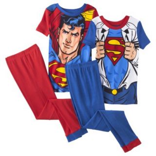 Superman Boys 4 Piece Short Sleeve Pajama Set   Red/Blue 8