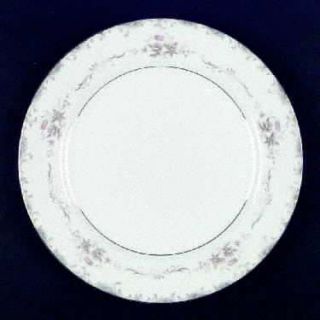 Mikasa Rhoda Dinner Plate, Fine China Dinnerware   Gray Scrolls, Pink Roses, Smo