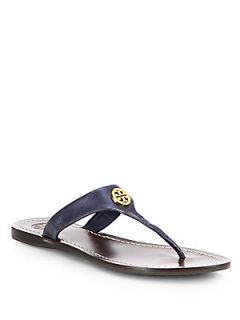 Tory Burch Cameron Crackled Mirror Leather Thong Sandals   Metal Night