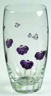 Artland Crystal Purple Passion Highball Glass   Purple Flowers, Green Stems/Leav