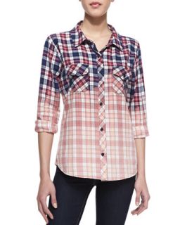 Womens Gia Ombre Plaid Flannel Button Down Shirt   Rails