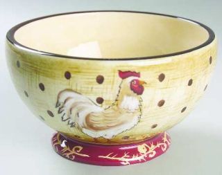 Sakura Farmhouse Rooster Fruit/Cereal Bowl, Fine China Dinnerware   Red Rim,Tan