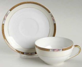 Noritake Chanossa Flat Cup & Saucer Set, Fine China Dinnerware   Black Diamonds,