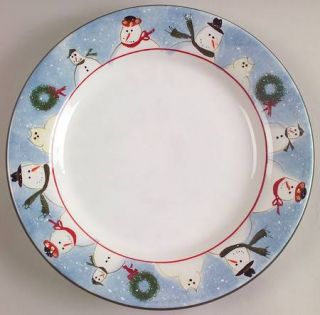 Oneida Snow Family Dinner Plate, Fine China Dinnerware   Snowmen Rim,Inner Red L