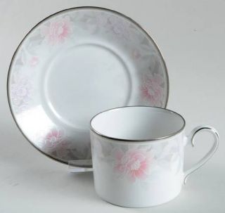 Noritake River Place Flat Cup & Saucer Set, Fine China Dinnerware   Pink And Pur