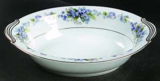 Noritake Ramona 10 Oval Vegetable Bowl, Fine China Dinnerware   Tiny Blue & Whi