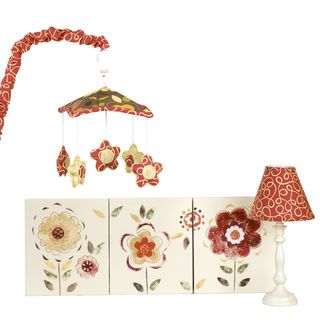 Cotton Tale Peggy Sue Decor Kit (Red/yellow/brown/greenPattern: Peggy SueSet includes: Wall art, mobile, standard lampHand painted on natural canvasLamp requires one (1) 60 watt bulb maximum (not included) Wind up mobile plays Brahms LullabyMaterials: Pol