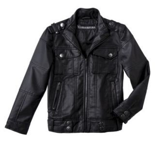 Urban Republic Infant Boys 4 Pocket Faux Leather Aviator Jacket   Black 12 M