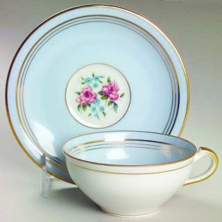 Charles Ahrenfeldt Menton Flat Cup & Saucer Set, Fine China Dinnerware   Pink Ro