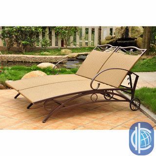 International Caravan Valencia Resin Wicker/ Steel Frame Multi position Double Chaise Lounge (Brown powder coated steel frame, light pecan resin wickerSteel frame coated with an electro phoretic baseCushions not included Weather resistantUV resistantAdjus