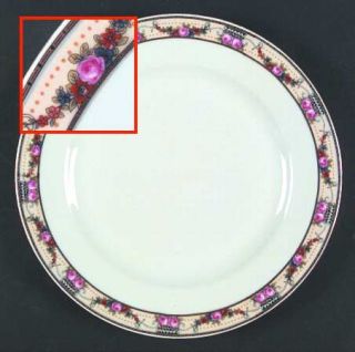 Victoria (Czech) Vit43 Dinner Plate, Fine China Dinnerware   Yellow Band, Pink R
