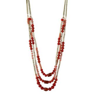 Womens Long Necklace   Coral/Gold (34)