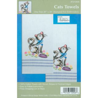 Tobin Stamped Woven Cotton Kitchen Towels For Embroidery : Cats