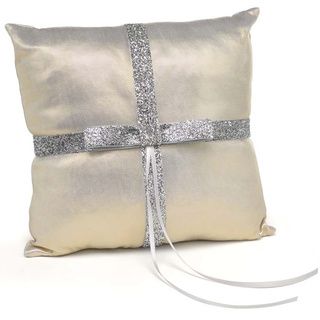 Hortense B. Hewitt Metallic Gold Silver Sparkle Ring Pillow (Metallic gold wiith silver glitter bowDimensions: 4 inches high x 8 inches wide x 8 inches long )