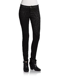 Lace Jacquard Ponte Skinny Pants   Black